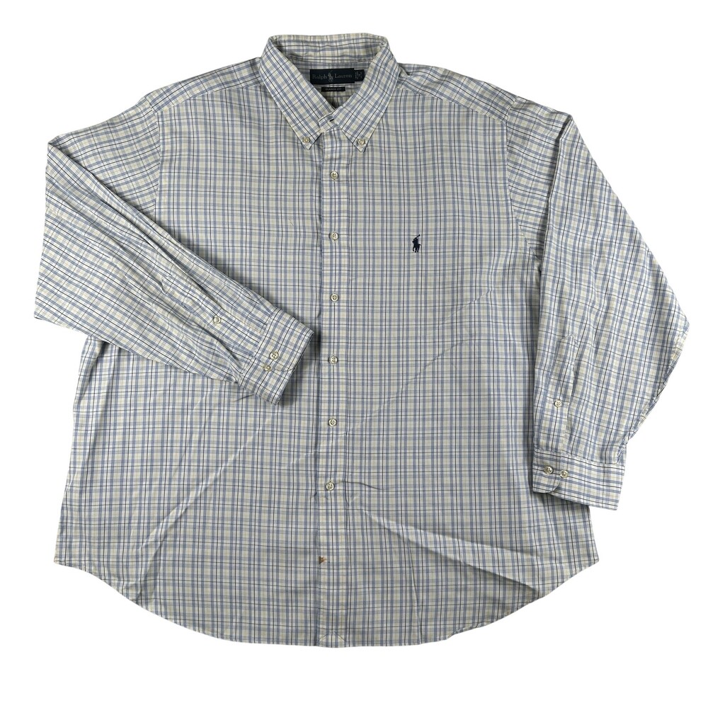 Ralph Lauren Shirt Mens Large Blue Check Long Sleeve Button Down Classic Fit